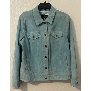Terry Lewis Classic Luxuries Light Blue Leather Jacket Women's Large 1990s Style